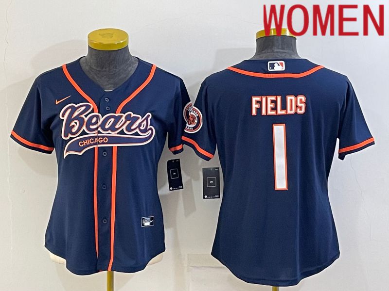 Women Chicago Bears 1 Fields Blue 2022 Nike Co branded NFL Jerseys